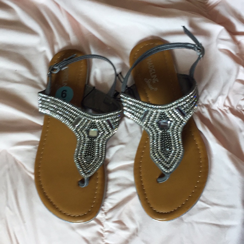 Blinged our gray sandals! Size 6
